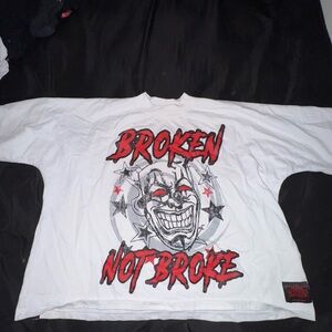 White Graphic Tee with Red and Black Design